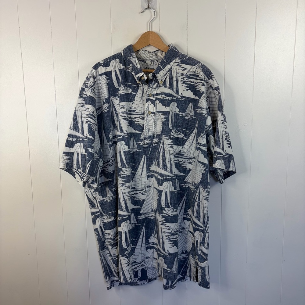 Reyn Spooner Men's Cotton Kloth Hawaiian Shirt Blue Sailboats Pullover Shirt 3XL